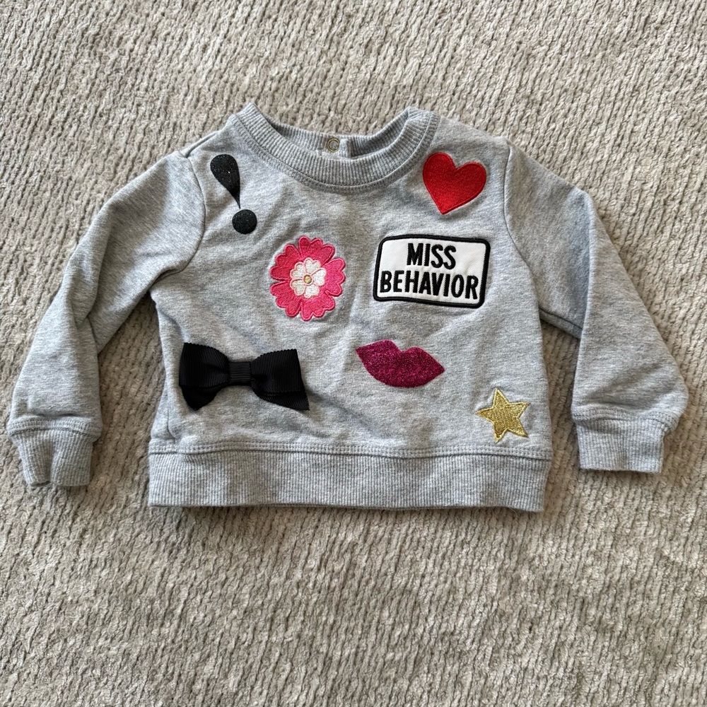 Kate Spade Baby Girl "Miss Behavior" Patch Sweatshirt 12M